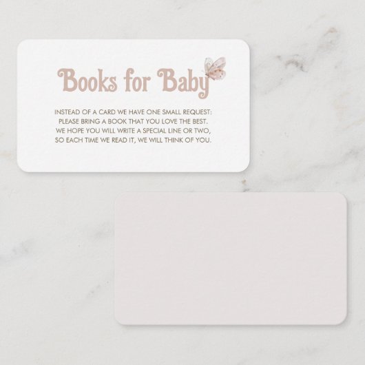 バタフライブックリクエストによるベビースシャワー エンクロージャーカード (正面/裏面)