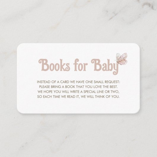 バタフライブックリクエストによるベビースシャワー エンクロージャーカード (正面)