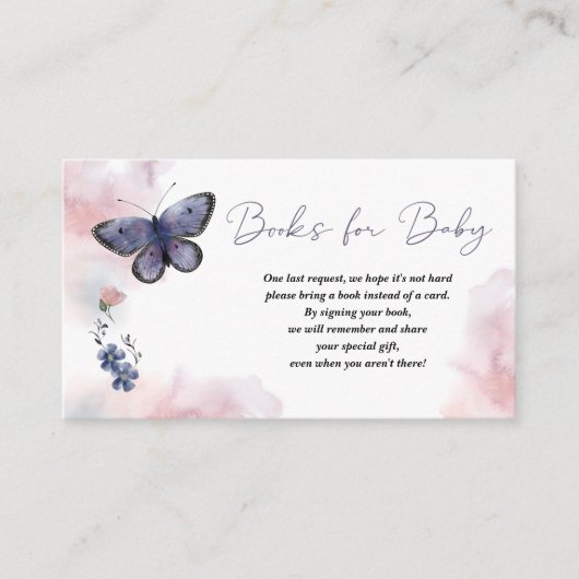 バタフライブックリクエスト本ベビー赤ちゃんシャワー エンクロージャーカード (正面)