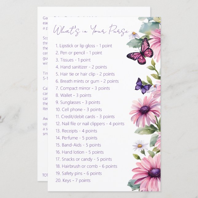 バタフライブライダルシャワーあなたの財布ゲームの中にあるものを (正面/裏面)