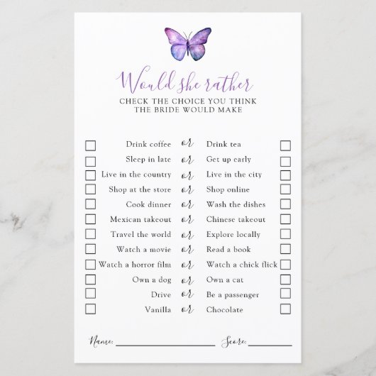 バタフライブライダルシャワーは彼女はむしろゲーム (正面)