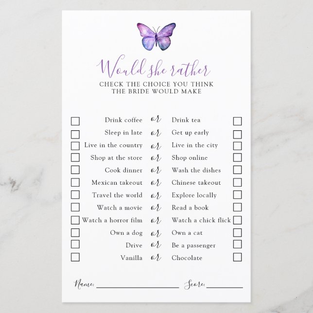 バタフライブライダルシャワーは彼女はむしろゲーム (正面)