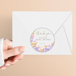 バタフライブライダルシャワーアジサイ金ゴールドサンキュー ラウンドシール