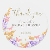 バタフライブライダルシャワーアジサイ金ゴールドサンキュー ラウンドシール (正面)