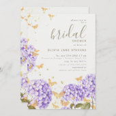 バタフライブライダルシャワーアジサイ金ゴールドロマンチック 招待状 (正面/裏面)