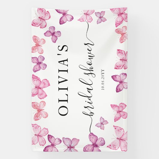 バタフライブライダルシャワーパーティーラージバナー 横断幕 (縦)