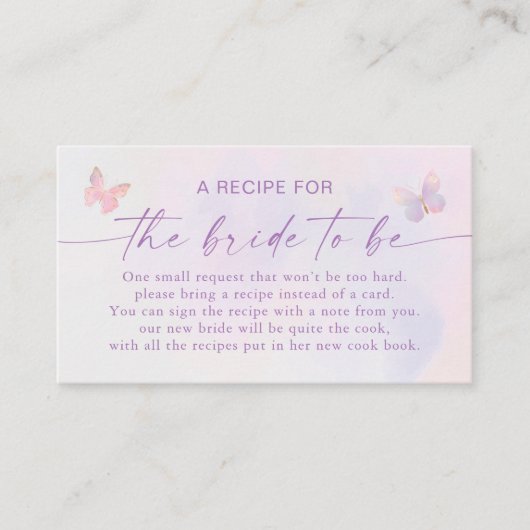 バタフライブライダルシャワーレシピ要求エンクロージャ エンクロージャーカード (正面)