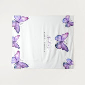 バタフライブライダルシャワー背景ミニマリストパープル タペストリー (正面(横))