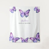 バタフライブライダルシャワー背景ミニマリストパープル タペストリー (正面)