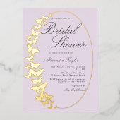 バタフライブライダルシャワー薄紫エレガント金ゴールドクラシック 箔招待状 (正面)