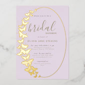 バタフライブライダルシャワー薄紫エレガント金ゴールドボホ 箔招待状 (正面)