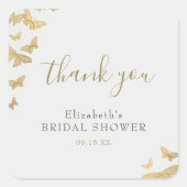 バタフライブライダルシャワー金ゴールドグリッターサンキュー スクエアシール (正面)