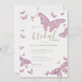 バタフライブライダルシャワー金ゴールドパープルボエレガントホ 招待状 (正面)