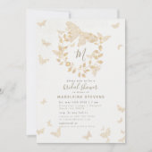 バタフライブライダルシャワー金ゴールドモノグラムエレガント 招待状 (正面)
