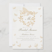 バタフライブライダルシャワー金ゴールドモノグラムグリーナリー 招待状 (正面)