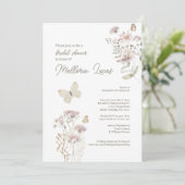 バタフライブライダルシャワー | ロマンチックフェミニンデザイン 招待状 (スタンド正面)