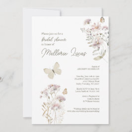 バタフライブライダルシャワー | ロマンチックフェミニンデザイン 招待状