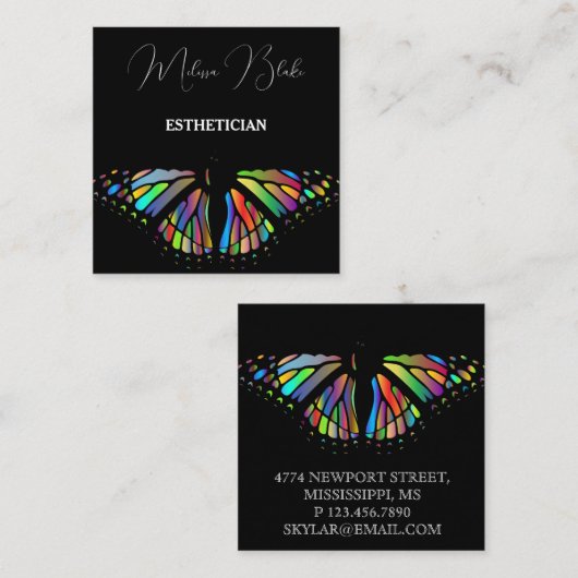 バタフライブラックエレガントスクエアの名刺 スクエア名刺 (正面/裏面)