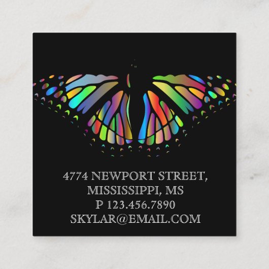 バタフライブラックエレガントスクエアの名刺 スクエア名刺 (裏面)