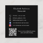 バタフライブラックシルバーQRコードエレガントスクリプト スクエア名刺 (裏面)