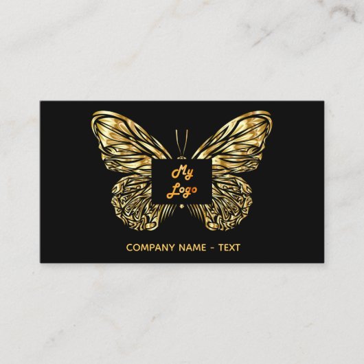 バタフライブラック金ゴールドエレガントロゴQRコード 名刺 (正面)