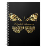 バタフライブラック金ゴールドエレガント名 ノートブック (正面)