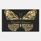 バタフライブラック金ゴールドQRコードエレガントスクリプト 長方形シール (正面)