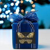 バタフライブラック金ゴールドQRコードエレガントスクリプト 長方形シール