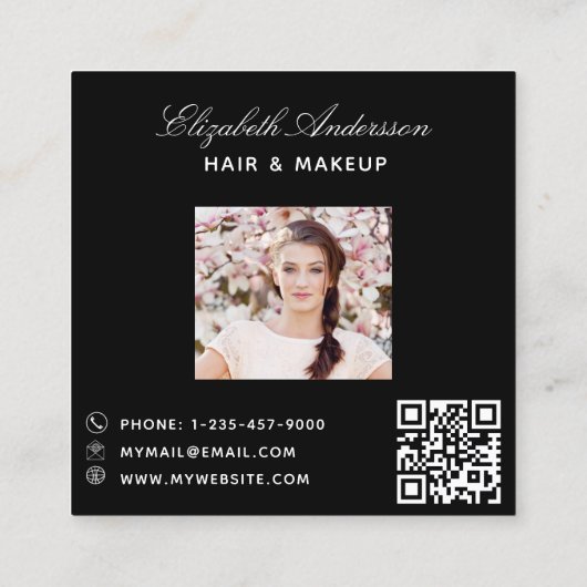 バタフライブラック金ゴールドQRコードスクリプト写真 スクエア名刺 (裏面)