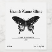 バタフライブラック&ホワイトミニマリスト蝶 ワインラベル (シングルラベル)