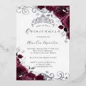 バタフライブルガンディシルバーフローラキンセアニェラ 箔招待状 (正面)