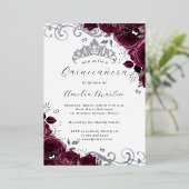 バタフライブルガンディシルバーフローラキンセアニェラ 箔招待状 (立ち正面)