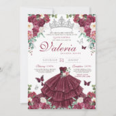 バタフライブルガンディレッドシルバーフローラキンセアニラ 招待状 (正面)