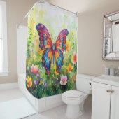 バタフライブルーオレンジウイング シャワーカーテン (インサイチュ)