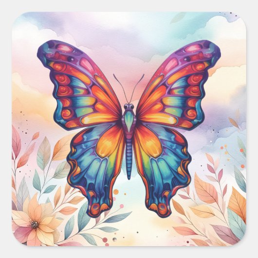 バタフライブルーオレンジウイング スクエアシール (正面)