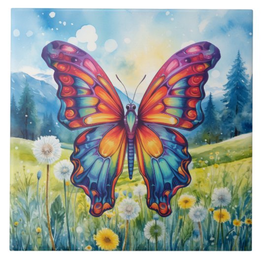 バタフライブルーオレンジウイング タイル (正面)