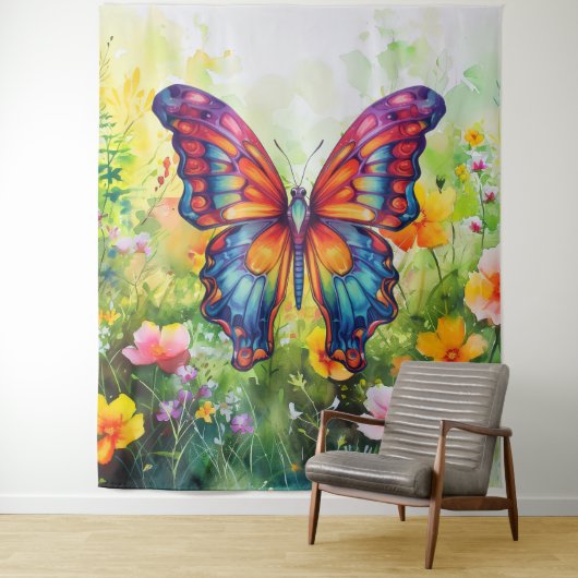 バタフライブルーオレンジウイング タペストリー (インサイチュ)