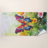 バタフライブルーオレンジウイング ビーチタオル (正面)