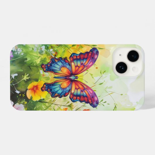 バタフライブルーオレンジウイング iPhoneケース (裏面横)