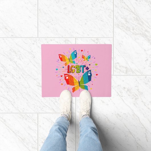 バタフライプライドラブイズラブLGBT認識度 ドアマット (室内)