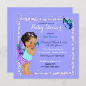 バタフライプリンセスベビーガールパープルターコイズインヴィ 招待状 (正面/裏面)