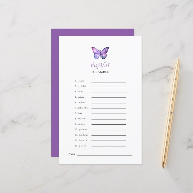 バタフライベイビーシャワーワードスクランブルゲームパーティー (正面/裏面インサイチュ)