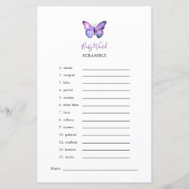 バタフライベイビーシャワーワードスクランブルゲームパーティー
