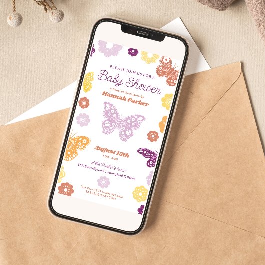 バタフライベビーガールシャワー 招待状