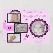 バタフライベビーガール写真誕生のお知らせ 案内状 (正面/裏面)