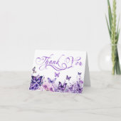 バタフライベビーシャワエレガントーパープルフローラ サンキューカード (正面)