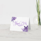 バタフライベビーシャワエレガントーパープルフローラ サンキューカード (正面)