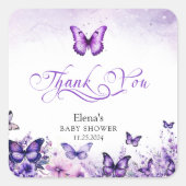 バタフライベビーシャワエレガントーパープルフローラ スクエアシール (正面)