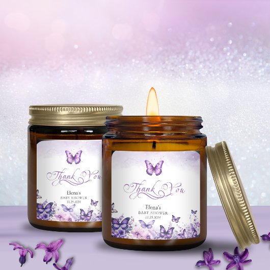 バタフライベビーシャワエレガントーパープルフローラ スクエアシール