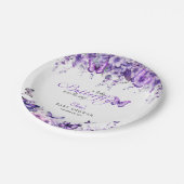 バタフライベビーシャワエレガントーパープルフローラ ペーパープレート (アングル)